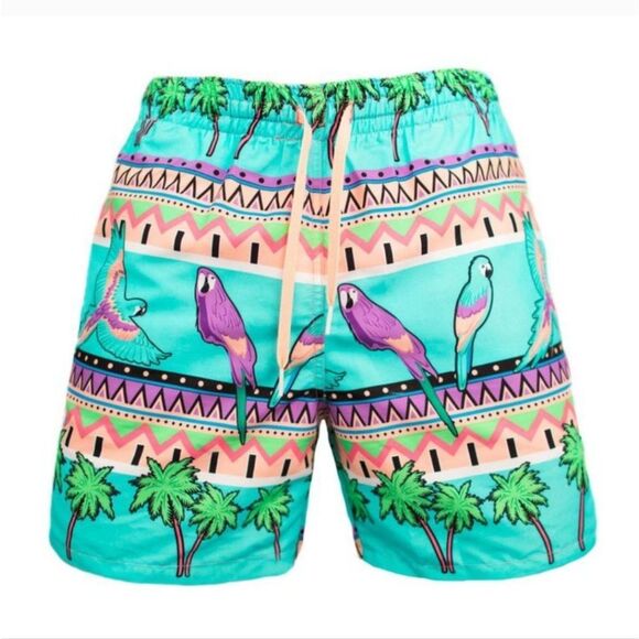 Chubbies‎ Mens Swim Trunks Size Medium Parrot Palm Mesh Lined Shorts Colorful - Picture 1 of 6